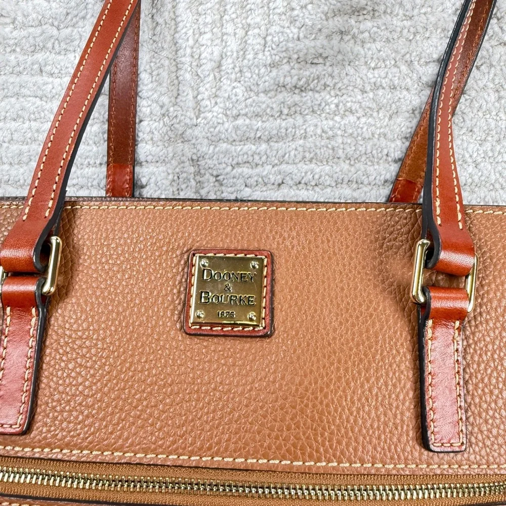 Dooney & Bourke Pebbled Leather Tote Women Medium Tan Caramel Shoulder Bag Zip